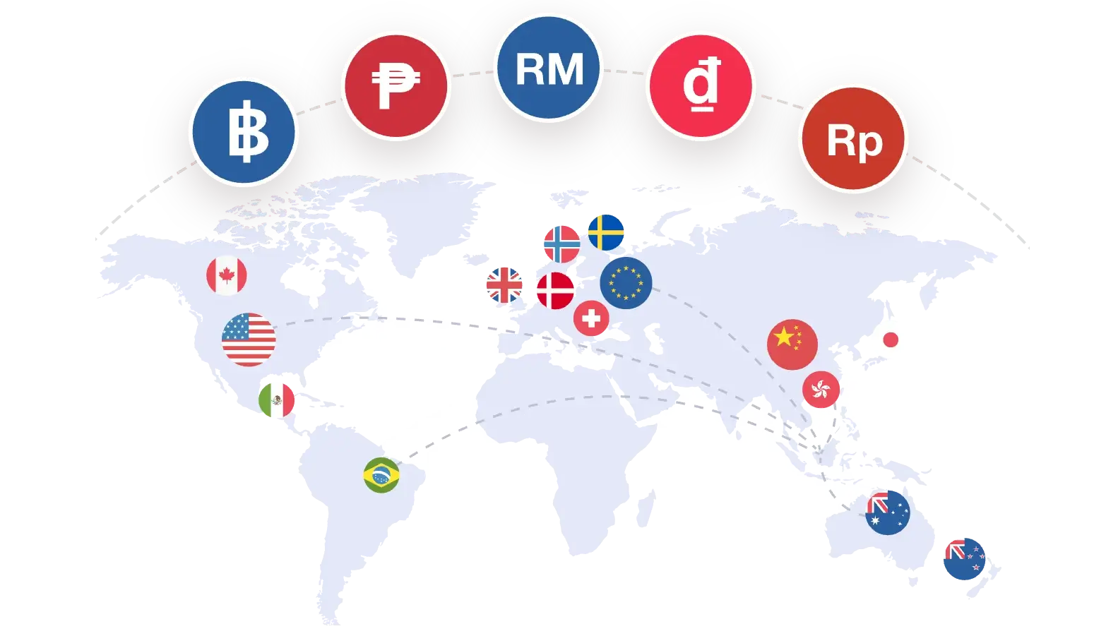 Map of Ksher clearing network and supported currencies
