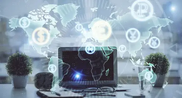 A business operator managing digital funds